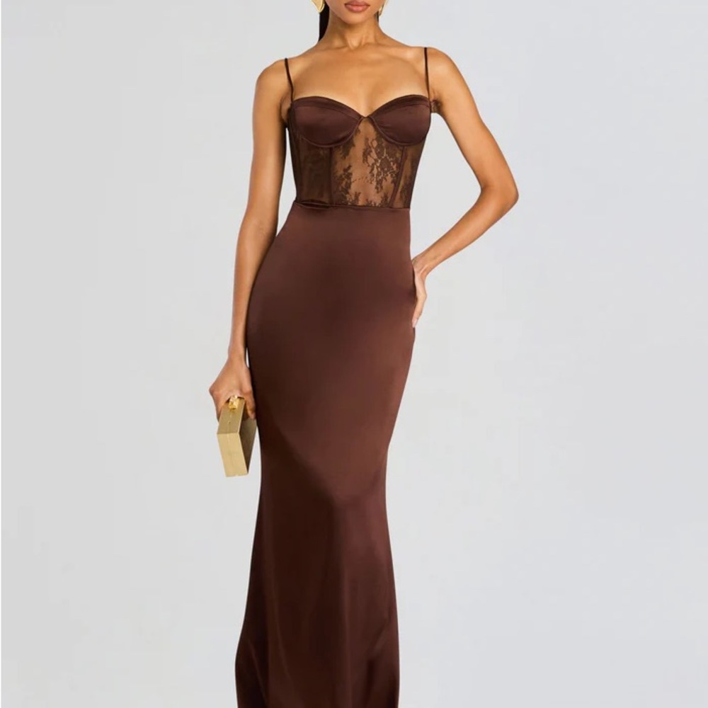 Elegant Brown retrofete Lace Slip Dress